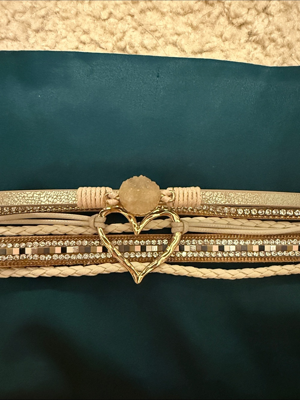 Layered Cream and Gold Wrap Bracelet - Picture 4 of 5